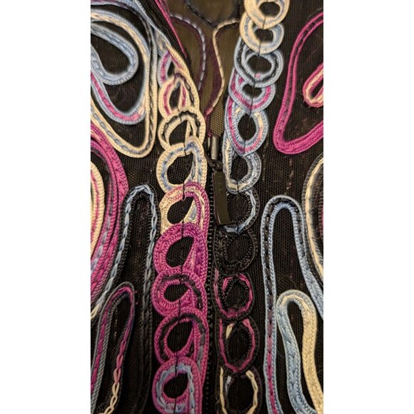 Embroidered Sheer Jacket Womens Size Small Mesh Colorful Artsy Casual Studio - Picture 4 of 10